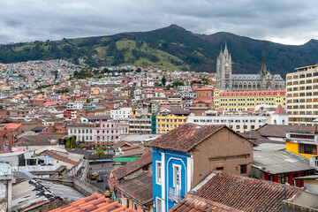 street view of quito old town, ecuador