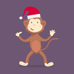 Cute monkey wearing christmas hat character vector illustration