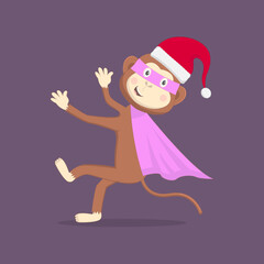 Cute monkey wearing christmas hat character vector illustration