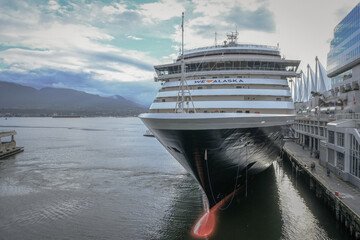 Holland America HAL cruiseship cruise ship liner Noordam departing port of Vancouver, Canada for...