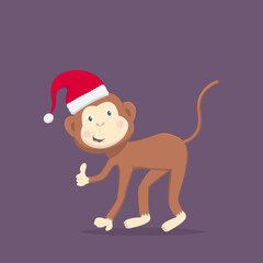 Cute monkey wearing christmas hat character vector illustration