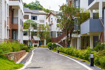 View of a luxury real estate townhouse complex