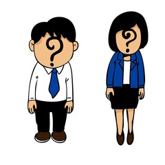 cartoon male and female employees in trouble