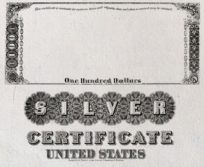 Elements of Series 1878 US 100 silver certificate