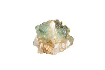 A sample of a natural mineral Fluorite (halides clas) mosaic crystal on quartz druse with siderite,...