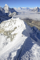 cresta final del ascenso al  island Peak (Imja Tse) 6189 mts.Sagarmatha National Park, Khumbu Himal, Nepal, Asia.