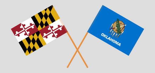 Crossed flags of the State of Maryland and The State of Oklahoma. Official colors. Correct proportion
