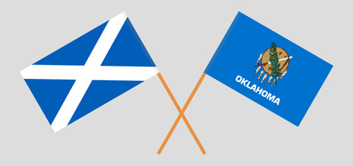 Crossed flags of Scotland and The State of Oklahoma. Official colors. Correct proportion