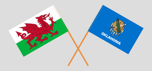 Crossed flags of Wales and The State of Oklahoma. Official colors. Correct proportion