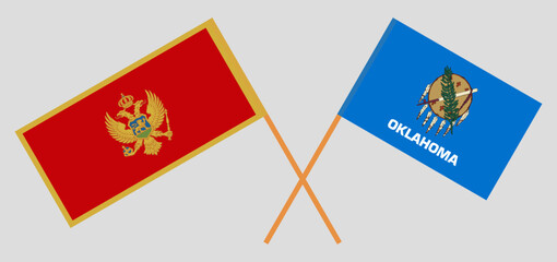 Crossed flags of Montenegro and The State of Oklahoma. Official colors. Correct proportion