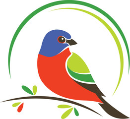 Illustration of Painted Bunting Bird on a Branch