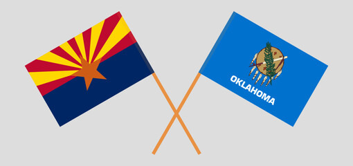 Crossed flags of the State of Arizona and The State of Oklahoma. Official colors. Correct proportion