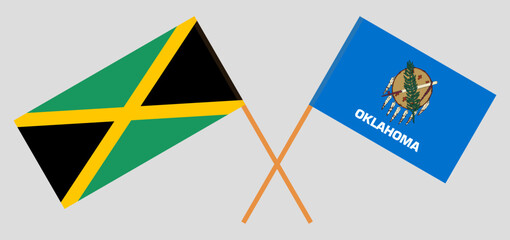 Crossed flags of Jamaica and The State of Oklahoma. Official colors. Correct proportion