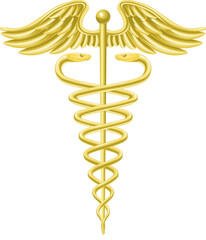 Caduceus gold medical symbol