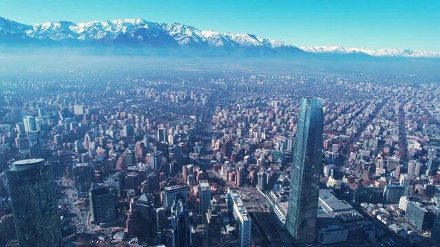 Santiago Chile. Cityscape of main city Santiago Chile in metropolitan region. Urban city life scenery with towers offices buildings and skyscrapers. Downtown Santiago Chile.