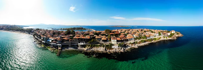 Fotobehang Aerial view of old town and port of Sozopol, Bulgaria. Drone view from above. Summer holidays destination © Marharyta