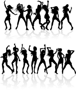 Beautiful women dancing silhouettes