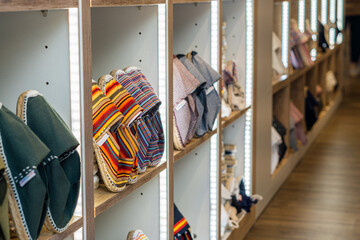Shop with exhibition and sale of typical colorful espadrilles from Valencia (Spain)