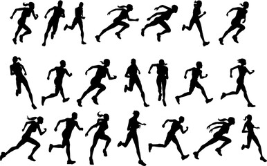 Runners running silhouettes