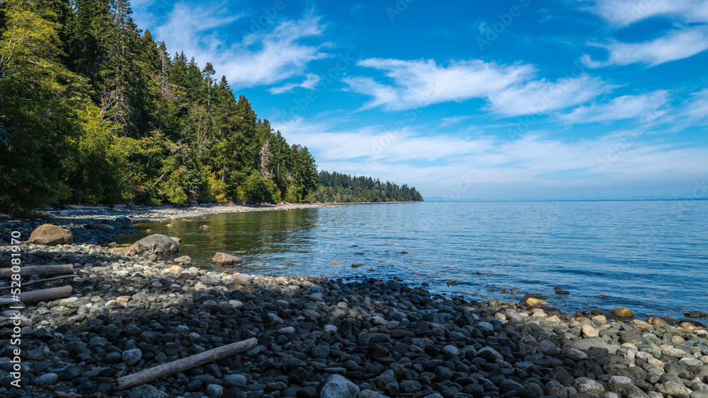 Wall mural tranquil vancouver island rocky beach seascape of strait of georgia near campbell river, british col