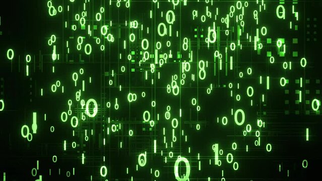 Binary Code Matrix Background With Moving Numbers On Screen - Digital Data Stream Effect - 3D Animation