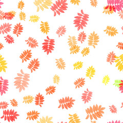 seamless pattern with various rowan tree autumn leaves on white background