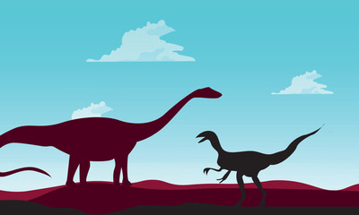 Prehistoric planets. Landscape with dinosaurs. Vector illustration.