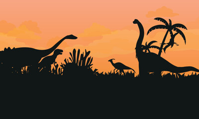 Fototapeta na wymiar Prehistoric planets. Landscape with dinosaurs. Vector illustration.