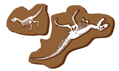 Soil with dead prehistoric animals. Dinosaur bones. Fossil skeletons of reptiles, tyronnosaurus rex. Vector illustration. flat style