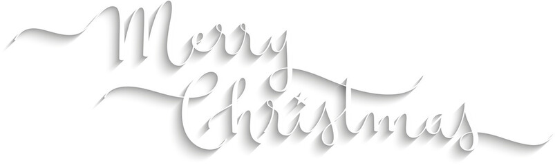 MERRY CHRISTMAS white brush calligraphy banner with drop shadow on transparent background