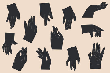 set of silhouettes hands  