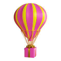 3d illustration Hot air balloon with giftbox