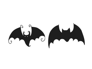 Halloween 2022 - October 31. A traditional holiday. Trick or treat. Vector illustration in hand-drawn doodle style. Set of silhouettes of bats.