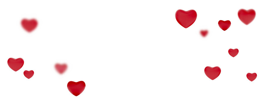 randomly arranged red hearts 3d-illustration
