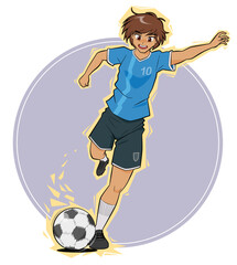 Illustration of a male soccer player running to kick a ball