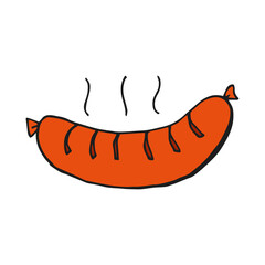 Oktoberfest 2022 - Beer Festival. Hand-drawn Doodle bavarian sausage on a white background. German Traditional holiday.