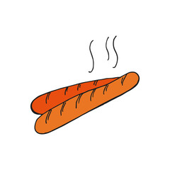 Oktoberfest 2022 - Beer Festival. Hand-drawn Doodle bavarian sausage on a white background. German Traditional holiday.