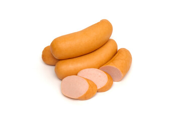 Boiled pork sausages, isolated on white background