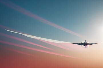 flying above clouds in dramatic sunset light. High resolution of image. 3D-render. 3D illustration.