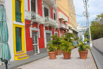 Colonial buildings in Old City of San Juan, Puerto Rico Island, West Indies, United States of...