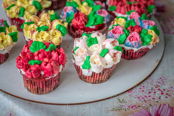 Delicious fresh homemade organic cake. Artistic noise present.