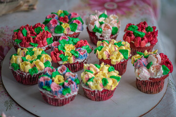 Delicious fresh homemade organic cake. Artistic noise present.