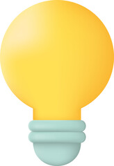 Yellow Light Bulb 3D Icon Graphic Illustration on Transparent Background