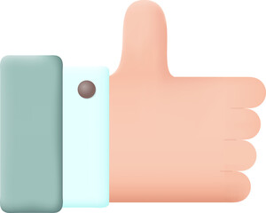 Like Hand Gesture 3D Icon Graphic Illustration on Transparent Background. Finger Class Thumb Up