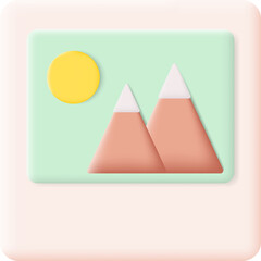 Image, Photo, JPEG file 3D Icon Graphic Illustration on Transparent Background. Mountains and Sun Landscape