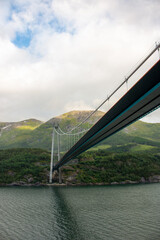 Hardangerbrua (Hardanger Bridge) of the Hardanger Fjord near Eidfjord Vestland in Norway (Norwegen, Norge or Noreg)
