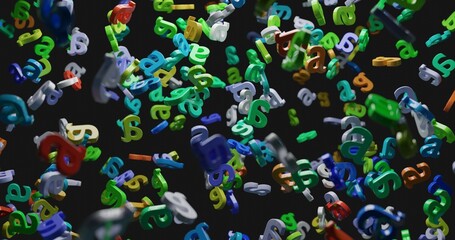 abstract black and white background 3d object letters floating into space