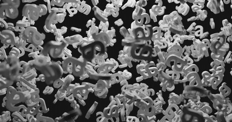 abstract black and white background 3d object letters floating into space