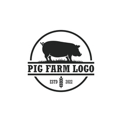 Pig farm logo vector. Cattle farm logo
