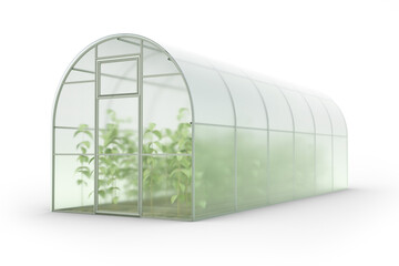 Farm greenhouse for growing plants, flowers. Front side view. Clipart. Transparent background. 3d rendering